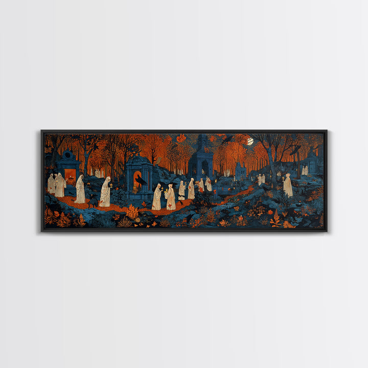 The Autumn Reaper Parade - Environmental Panorama, Spooky Wall Decor, Extra Wide Wall Art, Framed Canvas Print, Halloween Home Decor