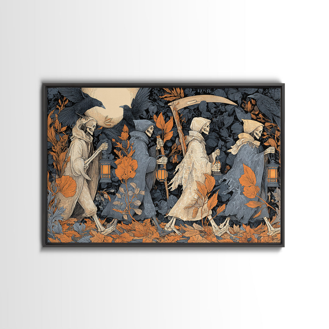 The Autumn Reaper Parade - Occult Still Life, Halloween Wall Art, Landscape Wall Art, Framed Canvas Print, Halloween Home Decor