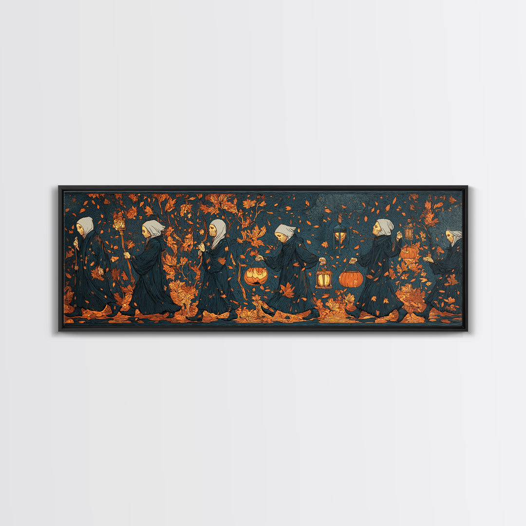 The Autumn Reaper Parade - Procession Scene, Gothic Home Decor, Extra Wide Wall Art, Canvas Print, Halloween Home Decor, Gothic Wall Art