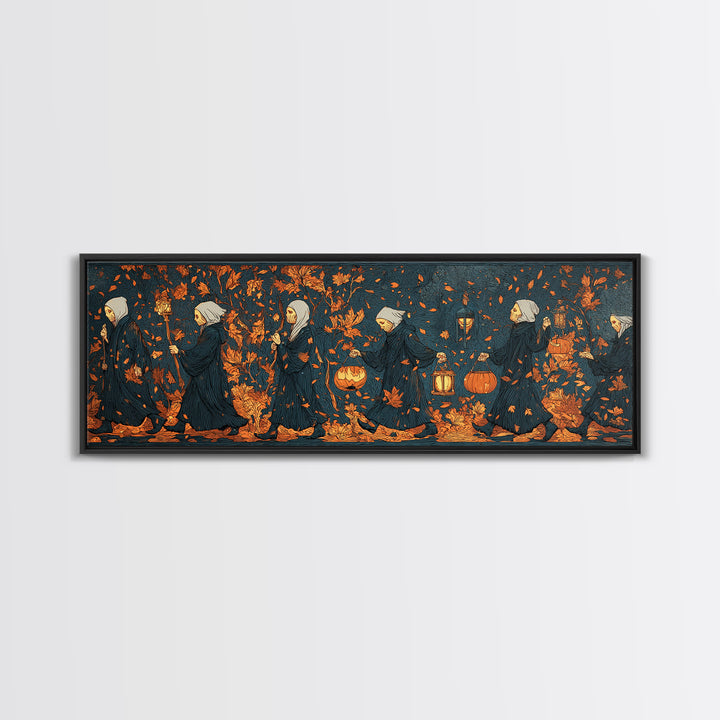 The Autumn Reaper Parade - Procession Scene, Gothic Home Decor, Extra Wide Wall Art, Canvas Print, Halloween Home Decor, Gothic Wall Art
