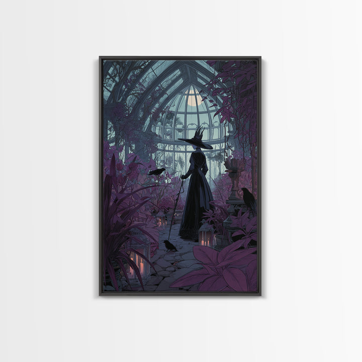 The Witch Queen Greenhouse - Icon Portrait, Macabre Halloween Art, Vertical Wall Art, Framed Canvas Print, Halloween Home Decor