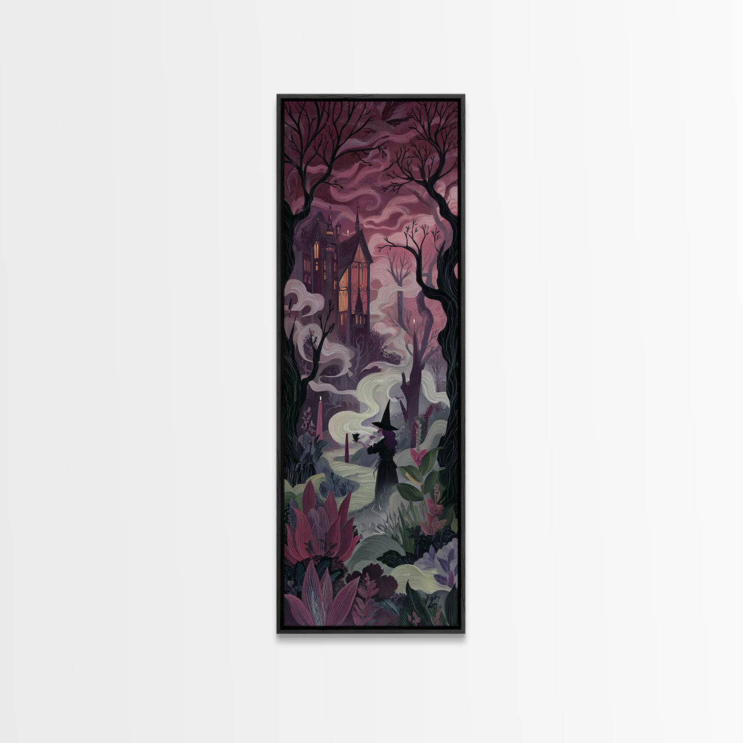 The Witch Queen Greenhouse - Environmental Panorama, Occult Wall Decor, Tall Narrow Wall Art, Canvas Print, Halloween Home Decor
