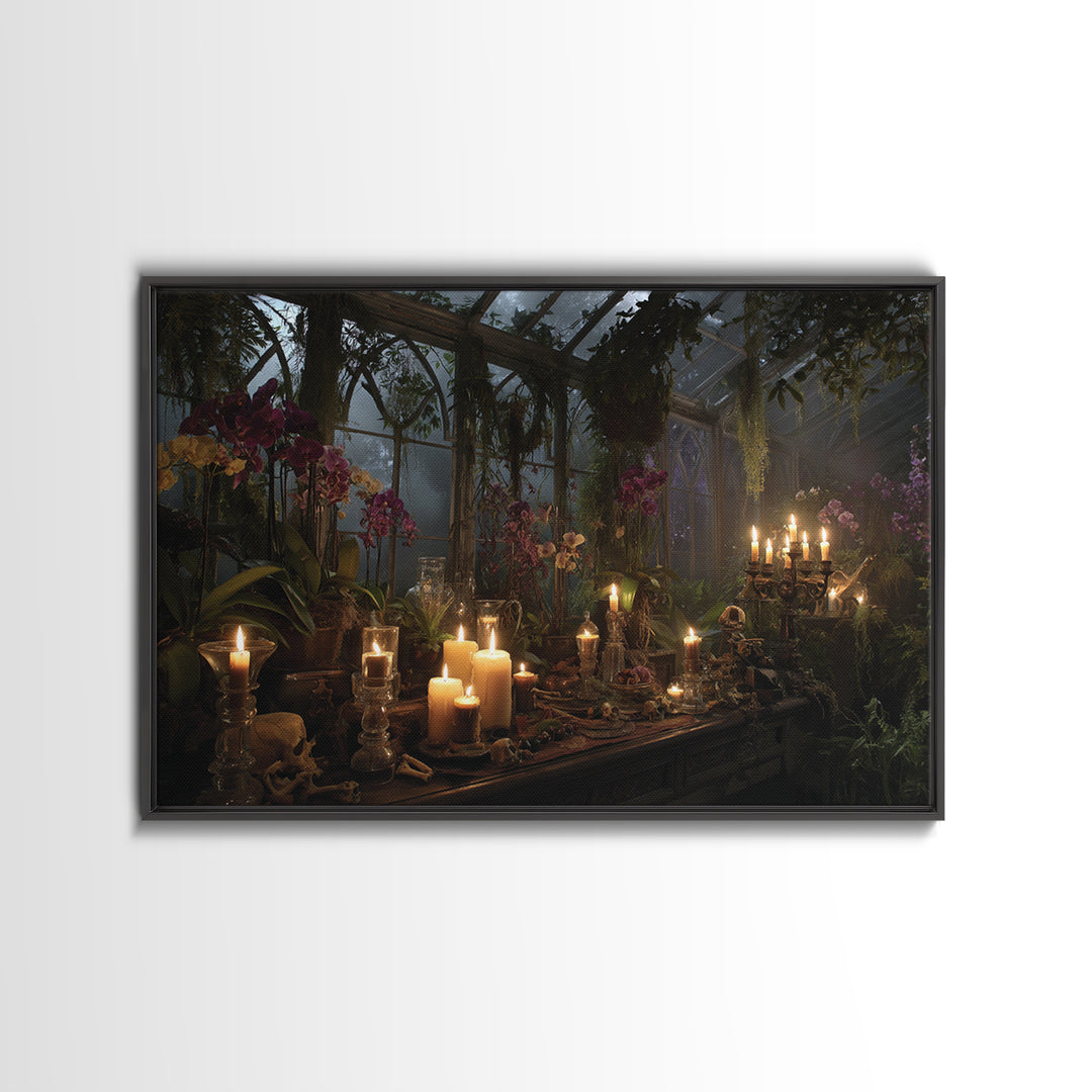 The Witch Queen Greenhouse - Occult Still Life, Dark Fantasy Wall Art, Landscape Wall Art, Canvas Print, Halloween Home Decor