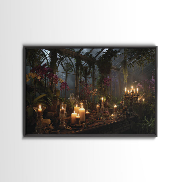 The Witch Queen Greenhouse - Occult Still Life, Dark Fantasy Wall Art, Landscape Wall Art, Canvas Print, Halloween Home Decor