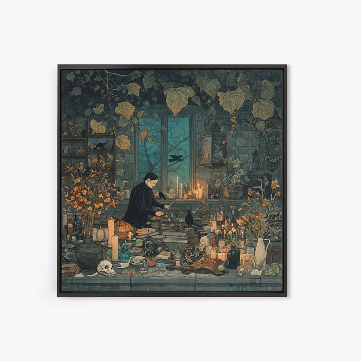 The Witch Queen Greenhouse - Occult Still Life, Gothic Home Decor, Square Wall Art, Canvas Print, Halloween Home Decor, Gothic Wall Art