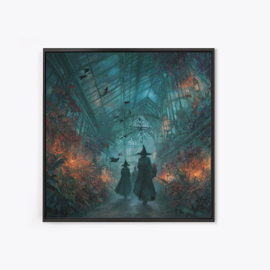 The Witch Queen Greenhouse - Procession Scene, Dark Fantasy Wall Art, Square Wall Art, Canvas Print, Halloween Home Decor, Gothic Wall Art