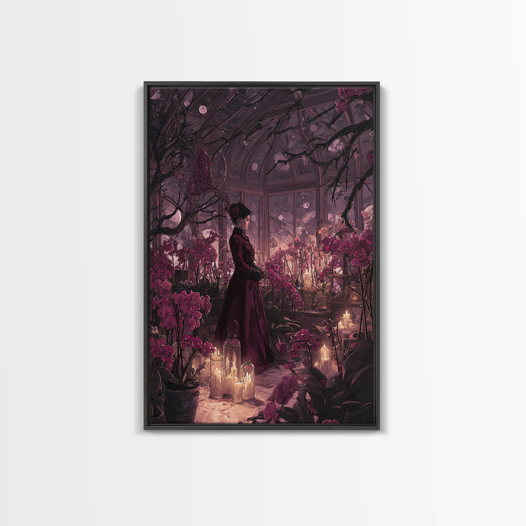 The Witch Queen Greenhouse - Surreal Celestial Vision, Gothic Home Decor, Vertical Wall Art, Canvas Print, Halloween Home Decor