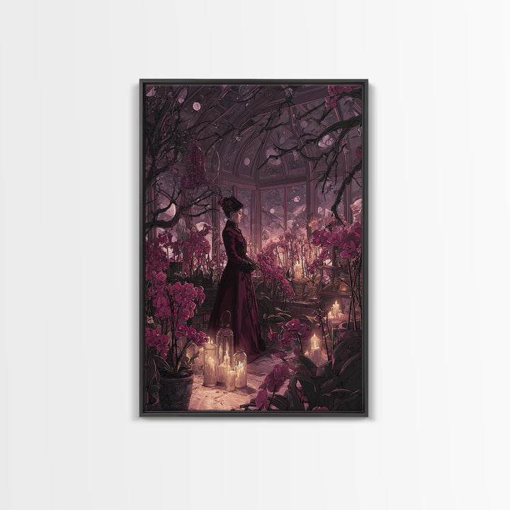 The Witch Queen Greenhouse - Surreal Celestial Vision, Gothic Home Decor, Vertical Wall Art, Canvas Print, Halloween Home Decor