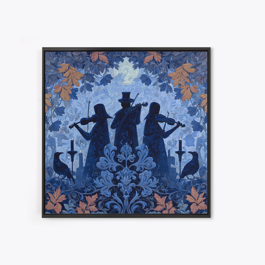 The Ghostly Violin Procession - Icon Portrait, Spooky Wall Decor, Square Wall Art, Framed Canvas Print, Halloween Home Decor