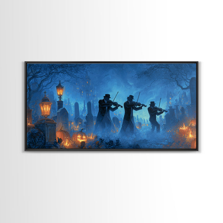 The Ghostly Violin Procession - Icon Portrait, Halloween Wall Art, Wide Panoramic Art, Framed Canvas Print, Halloween Home Decor
