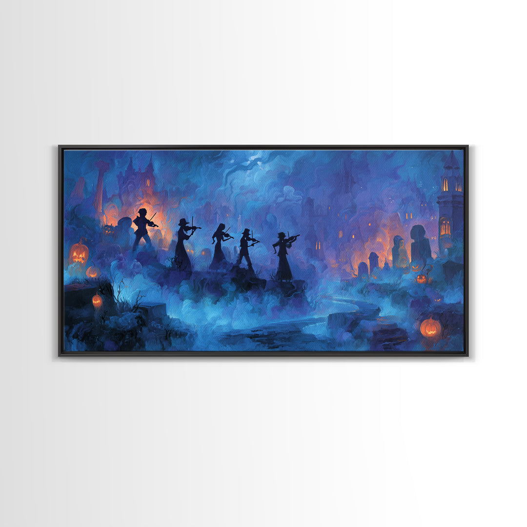 The Ghostly Violin Procession - Environmental Panorama, Occult Wall Decor, Wide Panoramic Art, Canvas Print, Halloween Home Decor