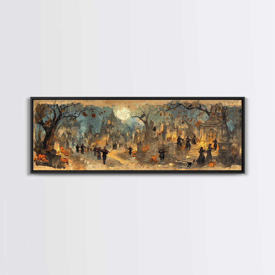 The Ghostly Violin Procession - Environmental Panorama, Occult Wall Decor, Extra Wide Wall Art, Canvas Print, Halloween Home Decor