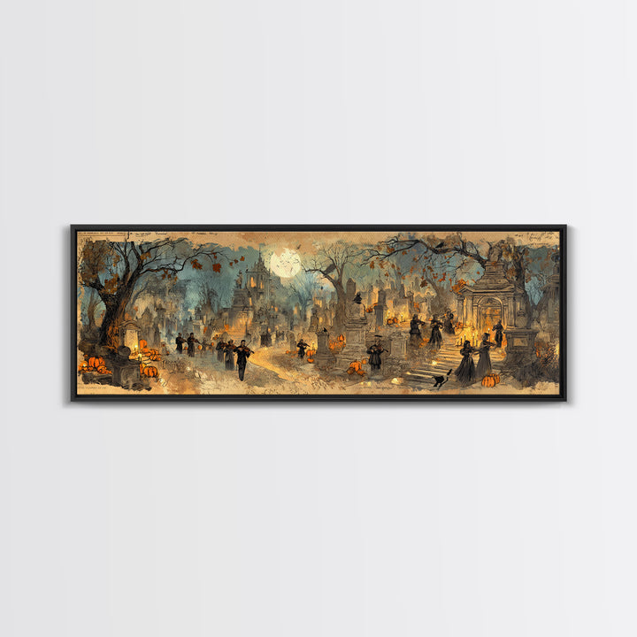 The Ghostly Violin Procession - Environmental Panorama, Occult Wall Decor, Extra Wide Wall Art, Canvas Print, Halloween Home Decor