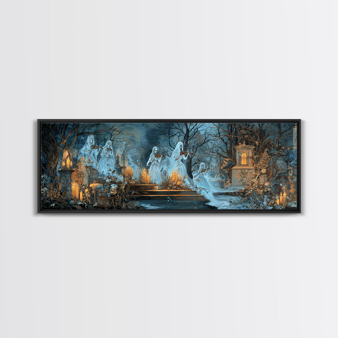 The Ghostly Violin Procession - Occult Still Life, Occult Wall Decor, Extra Wide Wall Art, Canvas Print, Halloween Home Decor