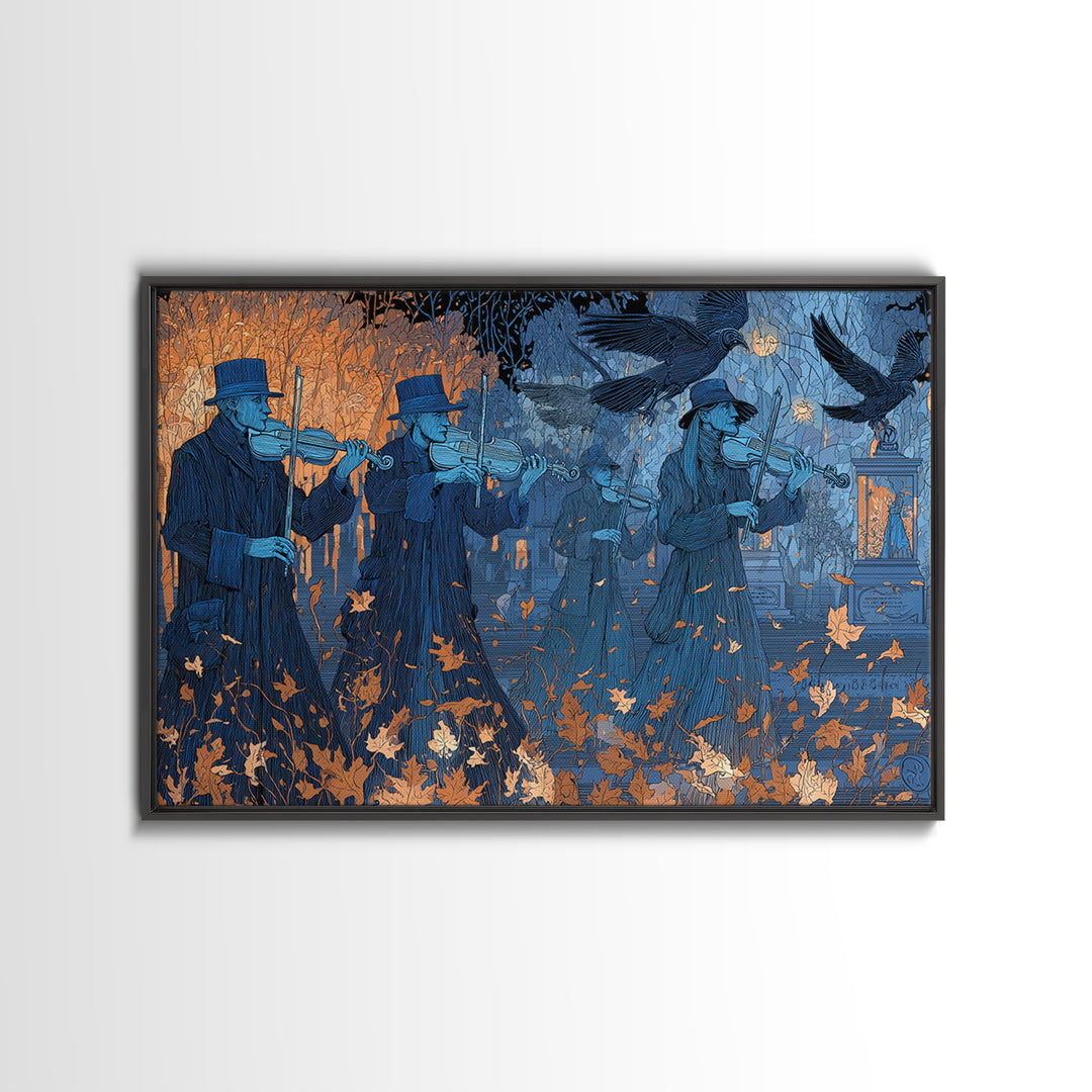 The Ghostly Violin Procession - Procession Scene, Halloween Wall Art, Landscape Wall Art, Framed Canvas Print, Halloween Home Decor