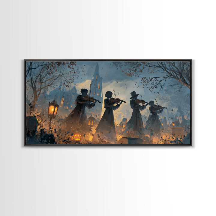 The Ghostly Violin Procession - Procession Scene, Occult Wall Decor, Wide Panoramic Art, Canvas Print, Halloween Home Decor, Gothic Wall Art