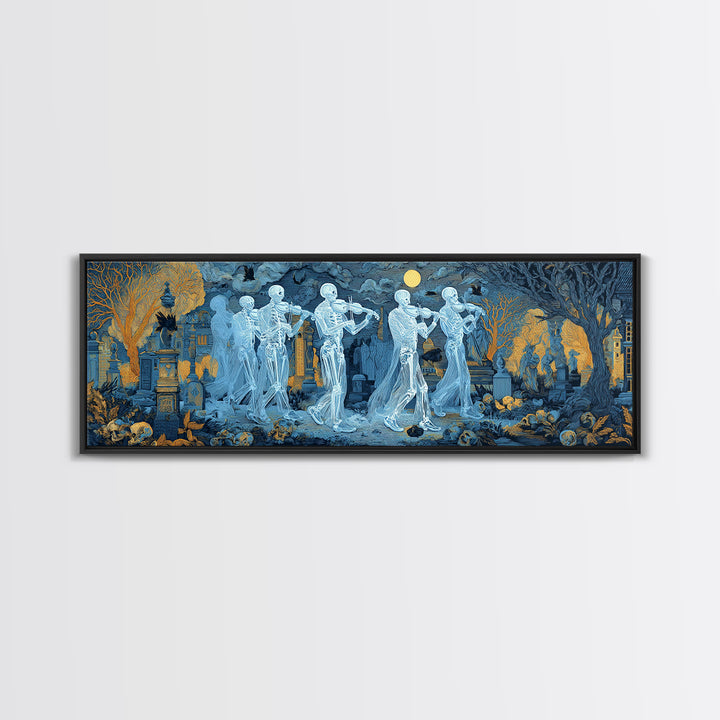 The Ghostly Violin Procession - Surreal Celestial Vision, Spooky Wall Decor, Extra Wide Wall Art, Framed Canvas Print, Halloween Home Decor