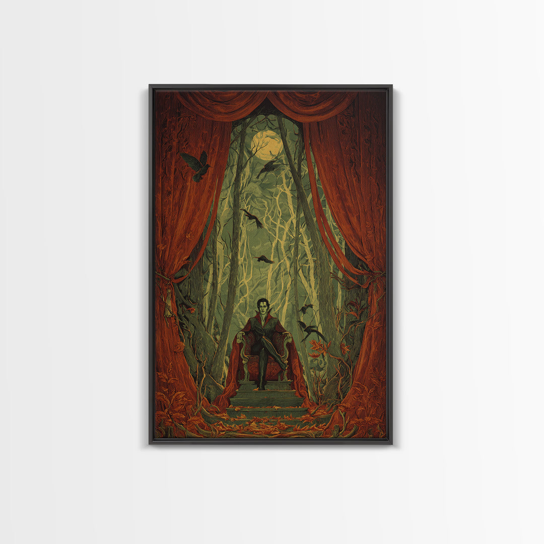 The Velvet Vampire Conservatory - Icon Portrait, Macabre Halloween Art, Vertical Wall Art, Framed Canvas Print, Halloween Home Decor
