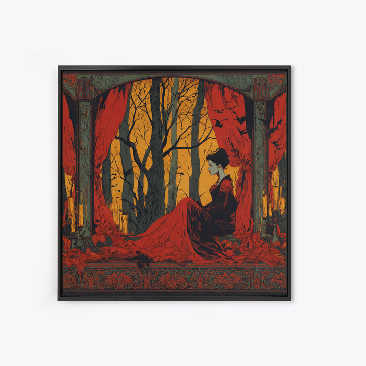 The Velvet Vampire Conservatory - Icon Portrait, Dark Fantasy Wall Art, Square Wall Art, Canvas Print, Halloween Home Decor, Gothic Wall Art