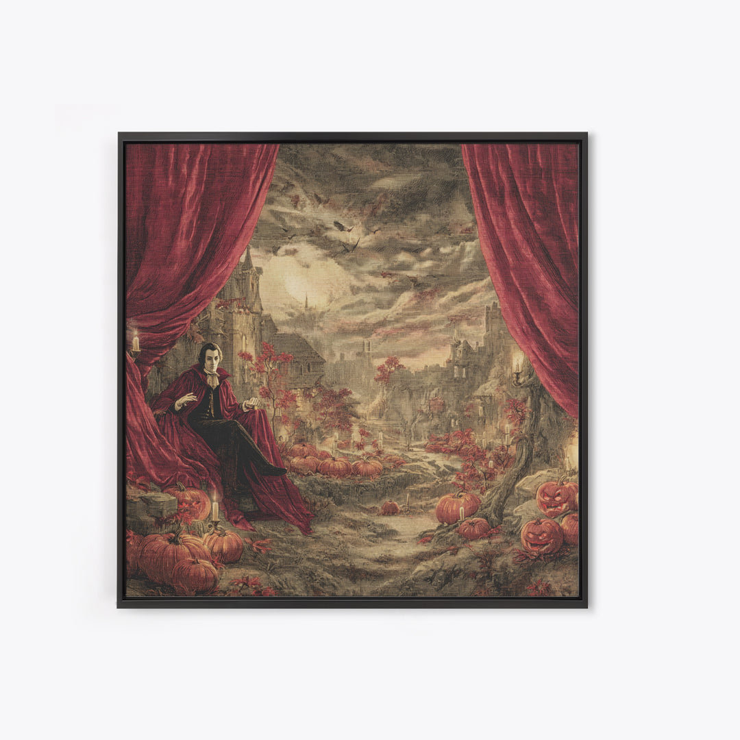 The Velvet Vampire Conservatory - Environmental Panorama, Occult Wall Decor, Square Wall Art, Canvas Print, Halloween Home Decor
