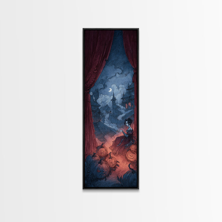 The Velvet Vampire Conservatory - Environmental Panorama, Occult Wall Decor, Tall Narrow Wall Art, Canvas Print, Halloween Home Decor