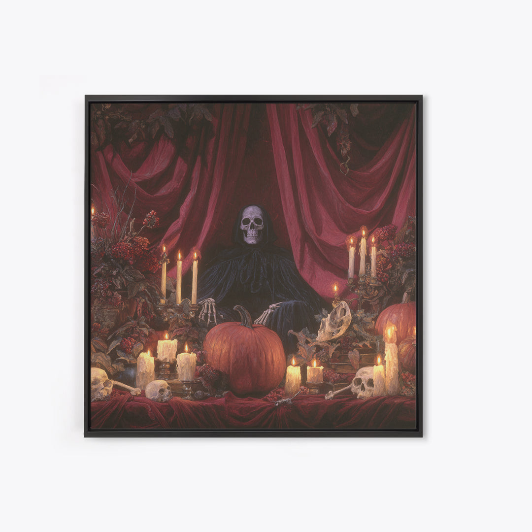 The Velvet Vampire Conservatory - Occult Still Life, Macabre Halloween Art, Square Wall Art, Framed Canvas Print, Halloween Home Decor