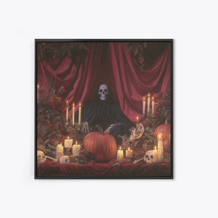 The Velvet Vampire Conservatory - Occult Still Life, Macabre Halloween Art, Square Wall Art, Framed Canvas Print, Halloween Home Decor