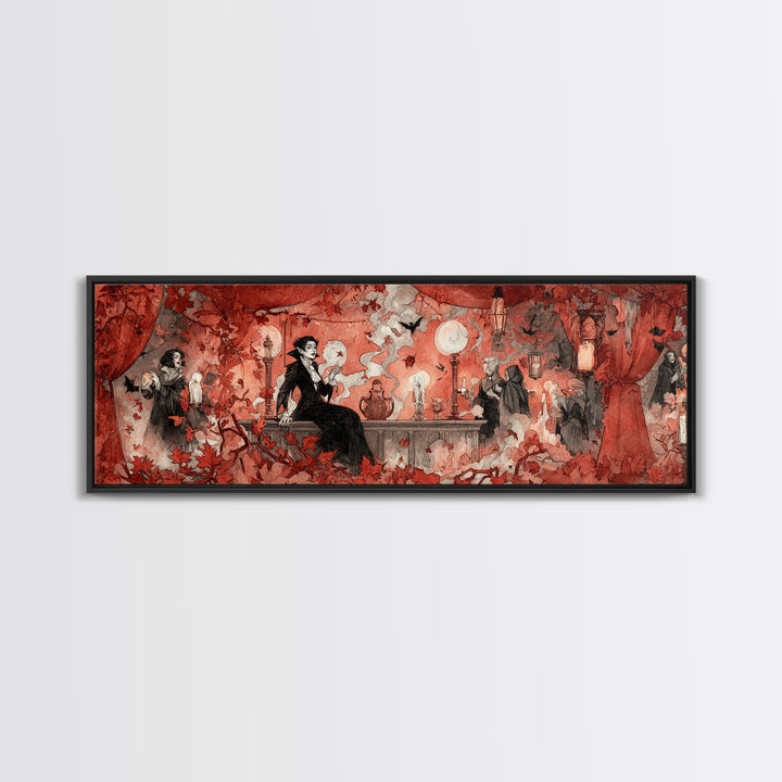 The Velvet Vampire Conservatory - Procession Scene, Gothic Home Decor, Extra Wide Wall Art, Canvas Print, Halloween Home Decor