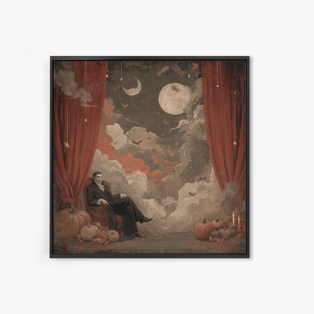 The Velvet Vampire Conservatory - Surreal Celestial Vision, Macabre Halloween Art, Square Wall Art, Framed Canvas Print, Gothic Wall Art