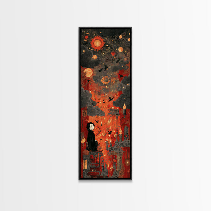 The Velvet Vampire Conservatory - Surreal Celestial Vision, Spooky Wall Decor, Tall Narrow Wall Art, Framed Canvas Print, Gothic Wall Art