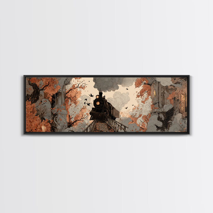 The Phantom Train Of October - Icon Portrait, Macabre Halloween Art, Extra Wide Wall Art, Framed Canvas Print, Halloween Home Decor