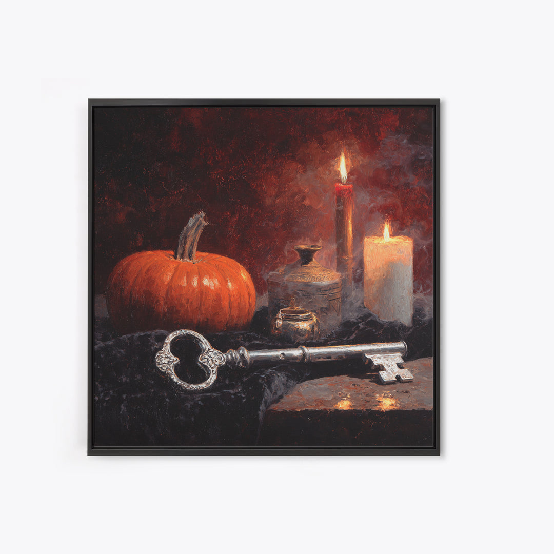 The Bone Key Still Life - Icon Portrait, Halloween Wall Art, Square Wall Art, Framed Canvas Print, Halloween Home Decor, Gothic Wall Art