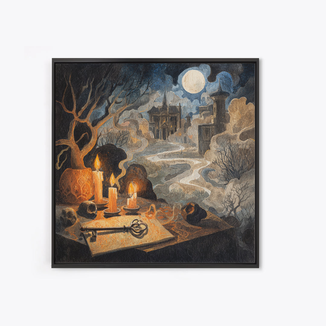 The Bone Key Still Life - Environmental Panorama, Gothic Home Decor, Square Wall Art, Canvas Print, Halloween Home Decor, Gothic Wall Art