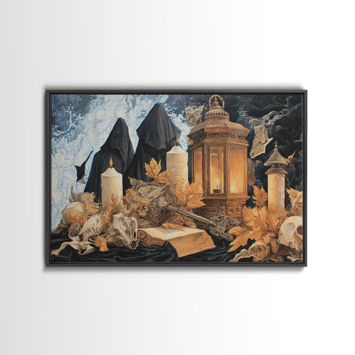 The Bone Key Still Life - Procession Scene, Spooky Wall Decor, Landscape Wall Art, Framed Canvas Print, Halloween Home Decor