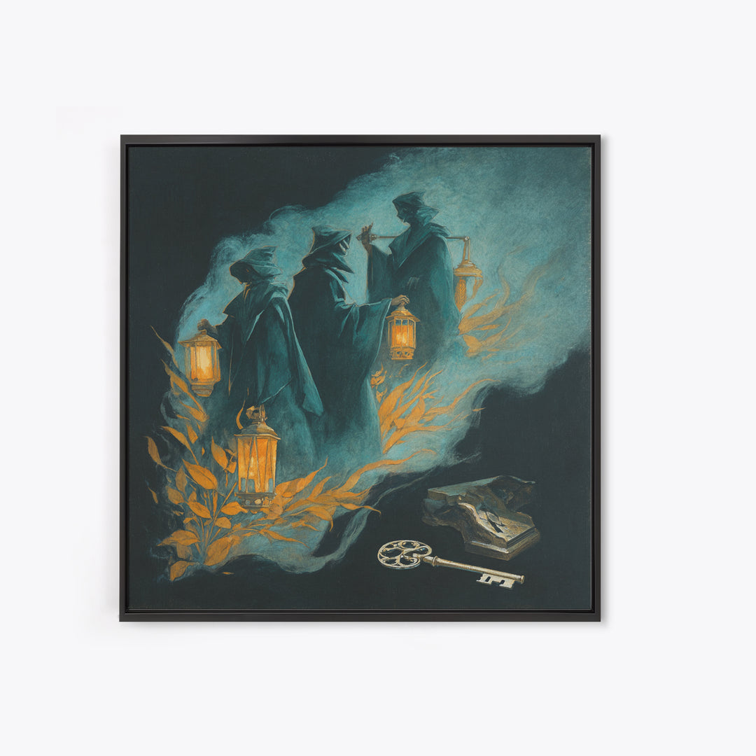 The Bone Key Still Life - Procession Scene, Halloween Wall Art, Square Wall Art, Framed Canvas Print, Halloween Home Decor, Gothic Wall Art