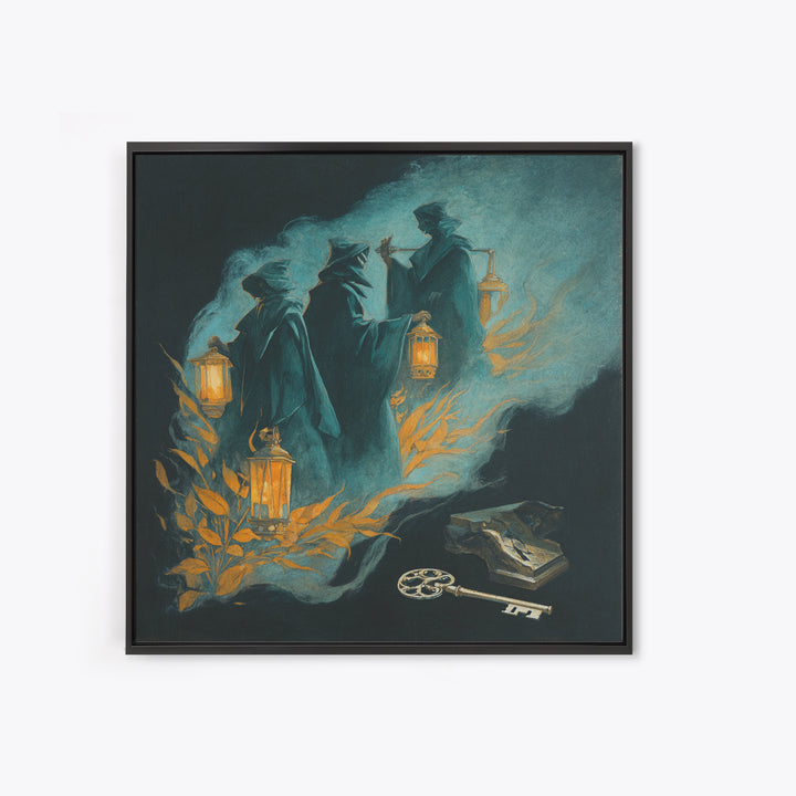 The Bone Key Still Life - Procession Scene, Halloween Wall Art, Square Wall Art, Framed Canvas Print, Halloween Home Decor, Gothic Wall Art