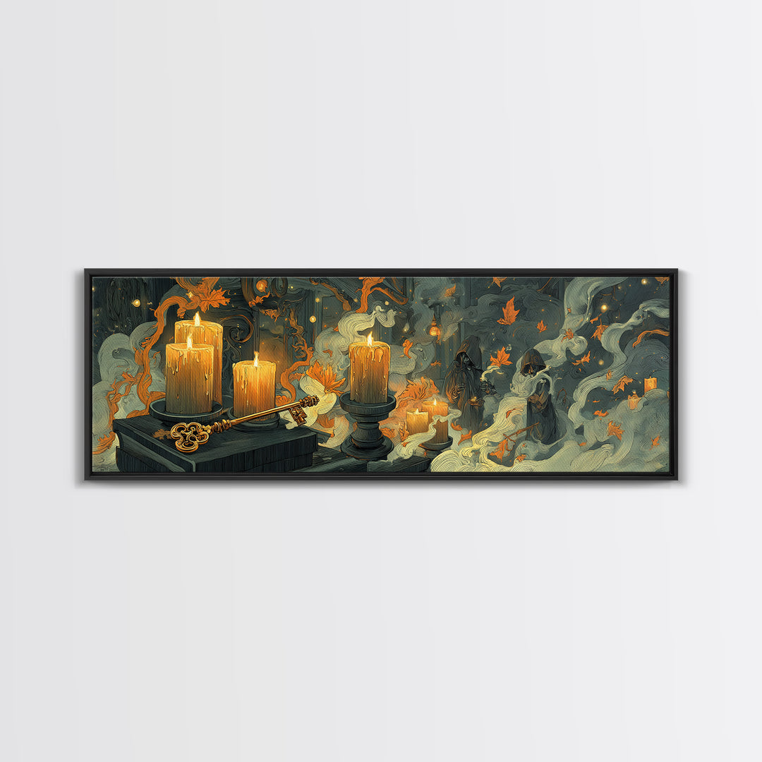 The Bone Key Still Life - Procession Scene, Spooky Wall Decor, Extra Wide Wall Art, Framed Canvas Print, Halloween Home Decor