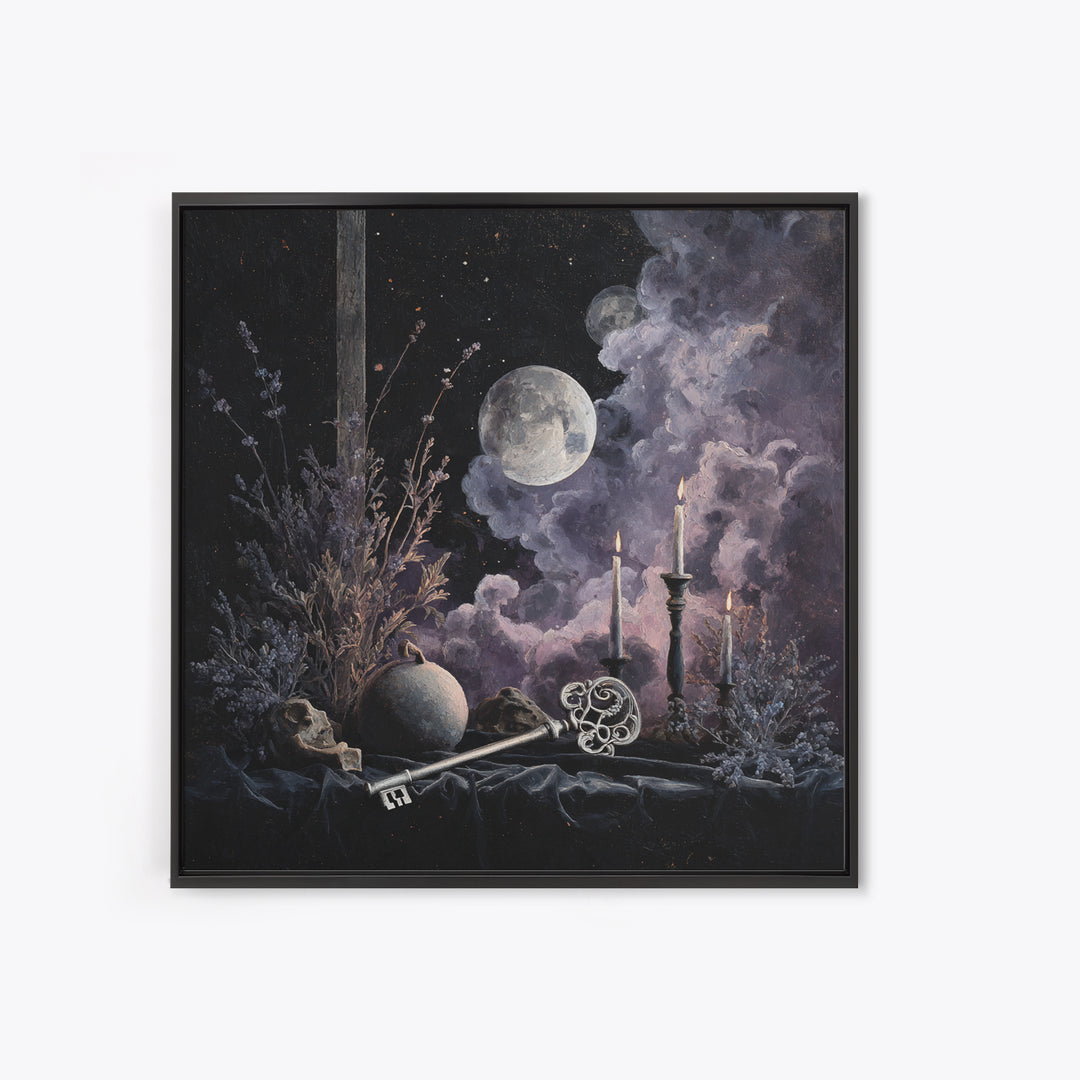The Bone Key Still Life - Surreal Celestial Vision, Occult Wall Decor, Square Wall Art, Canvas Print, Halloween Home Decor, Gothic Wall Art