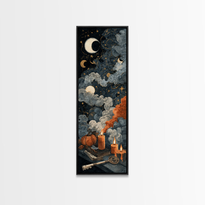 The Bone Key Still Life - Surreal Celestial Vision, Gothic Home Decor, Tall Narrow Wall Art, Canvas Print, Halloween Home Decor