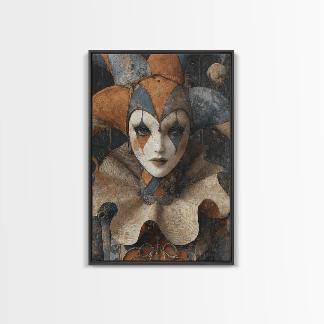 The Haunted Harlequin Doll - Icon Portrait, Dark Fantasy Wall Art, Vertical Wall Art, Canvas Print, Halloween Home Decor, Gothic Wall Art