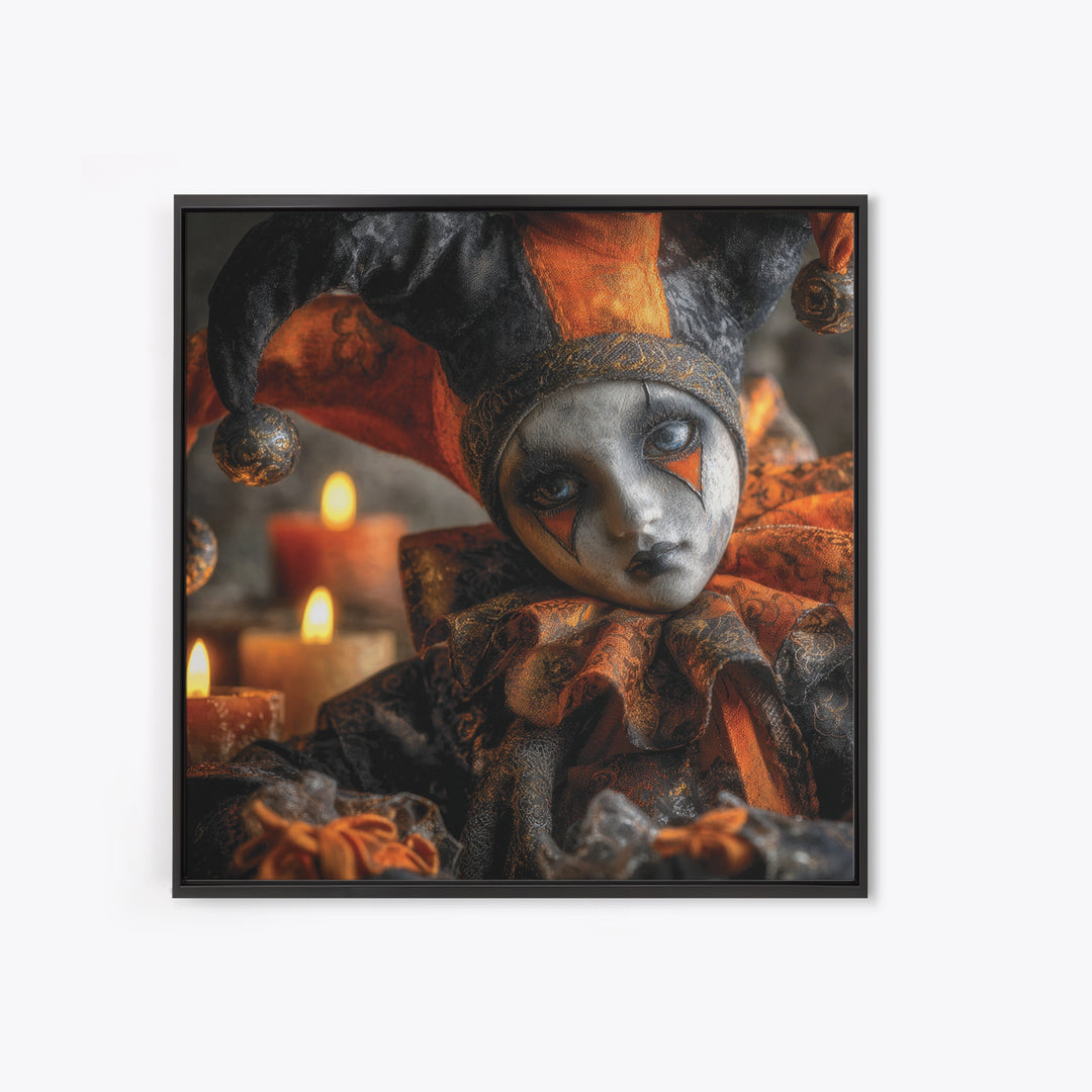 The Haunted Harlequin Doll - Icon Portrait, Gothic Home Decor, Square Wall Art, Canvas Print, Halloween Home Decor, Gothic Wall Art