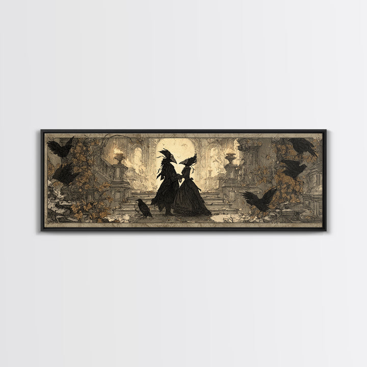 The Raven-Masked Ballroom - Icon Portrait, Gothic Home Decor, Extra Wide Wall Art, Canvas Print, Halloween Home Decor, Gothic Wall Art