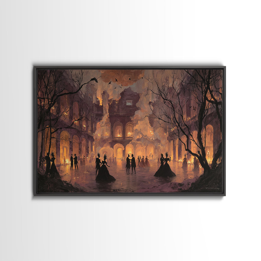 The Raven-Masked Ballroom - Environmental Panorama, Occult Wall Decor, Landscape Wall Art, Canvas Print, Halloween Home Decor