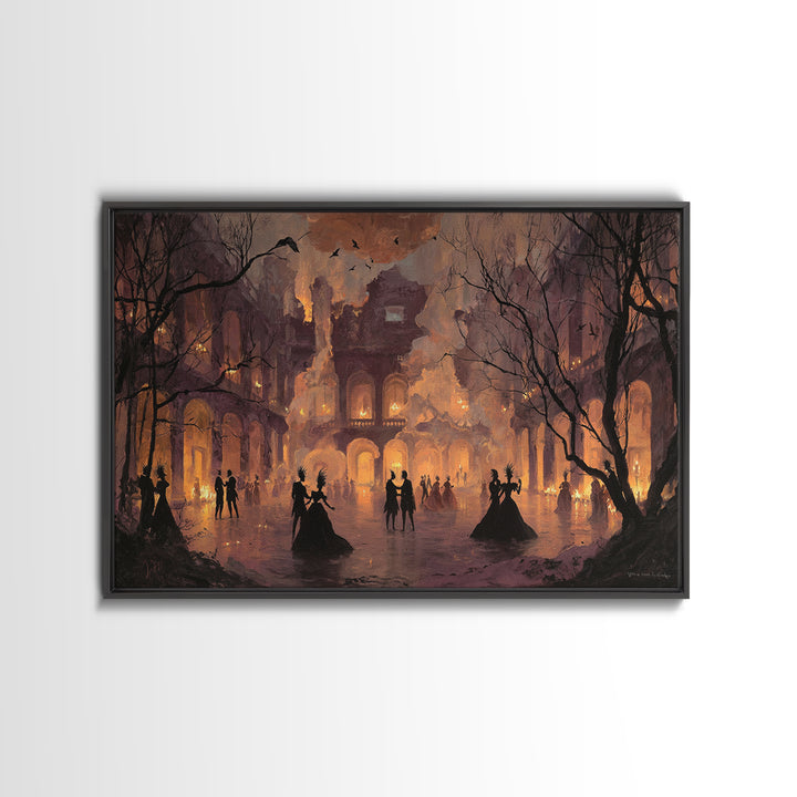The Raven-Masked Ballroom - Environmental Panorama, Occult Wall Decor, Landscape Wall Art, Canvas Print, Halloween Home Decor