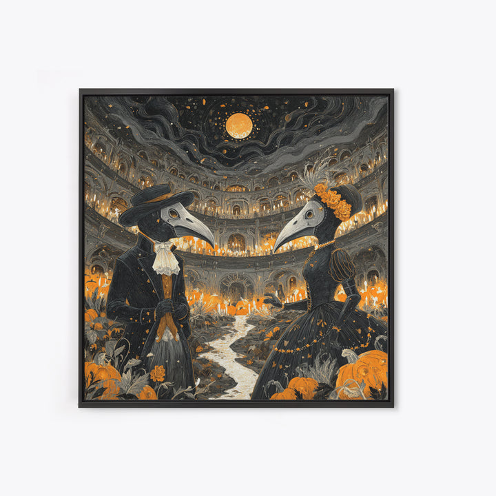 The Raven-Masked Ballroom - Environmental Panorama, Occult Wall Decor, Square Wall Art, Canvas Print, Halloween Home Decor, Gothic Wall Art
