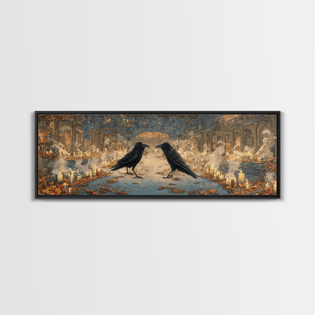The Raven-Masked Ballroom - Environmental Panorama, Gothic Home Decor, Extra Wide Wall Art, Canvas Print, Halloween Home Decor