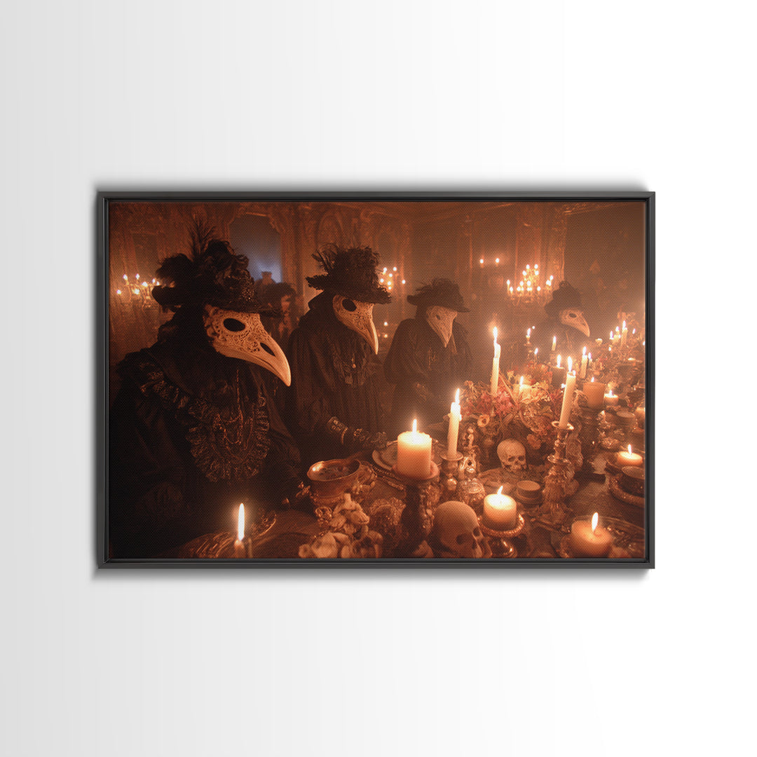 The Raven-Masked Ballroom - Occult Still Life, Macabre Halloween Art, Landscape Wall Art, Framed Canvas Print, Halloween Home Decor