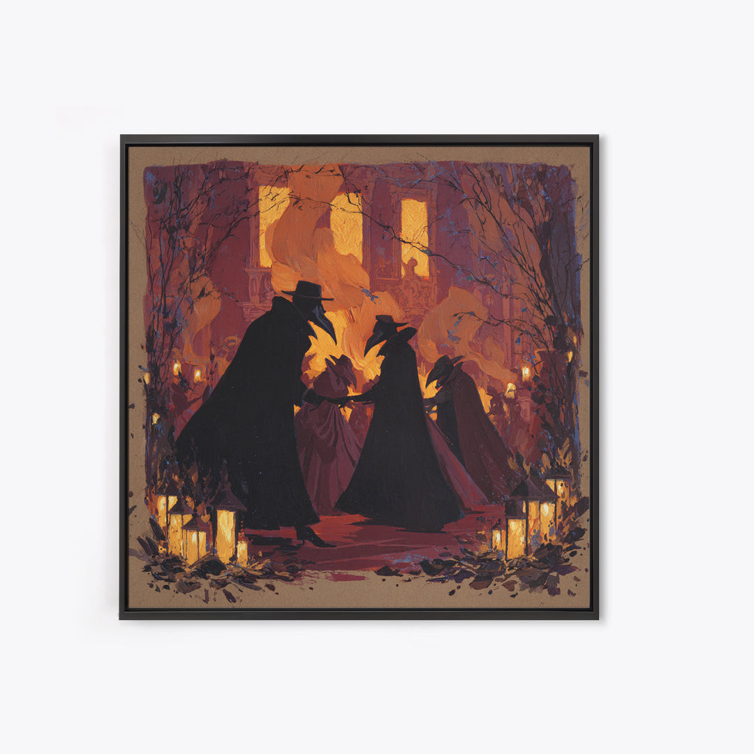 The Raven-Masked Ballroom - Procession Scene, Spooky Wall Decor, Square Wall Art, Framed Canvas Print, Halloween Home Decor, Gothic Wall Art