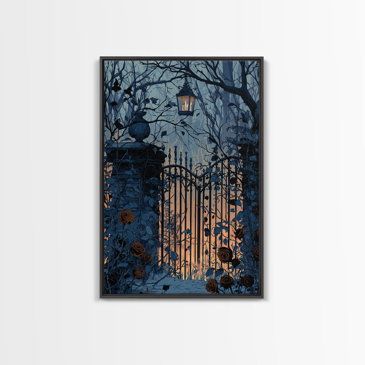 The Black Rose Cemetery Gate - Icon Portrait, Gothic Home Decor, Vertical Wall Art, Canvas Print, Halloween Home Decor, Gothic Wall Art