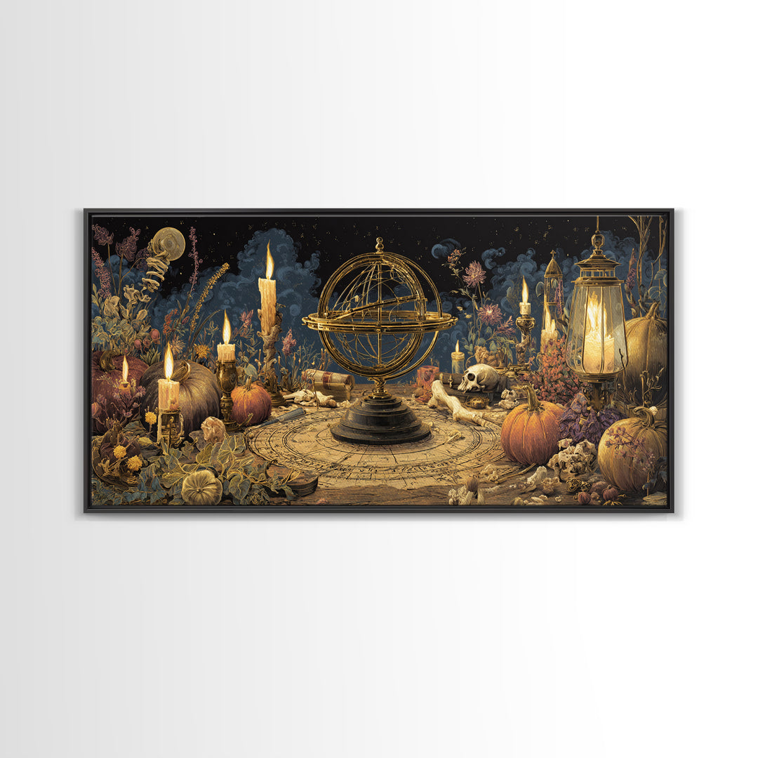 The Cursed Astrolabe - Occult Still Life, Occult Wall Decor, Wide Panoramic Art, Canvas Print, Halloween Home Decor, Gothic Wall Art